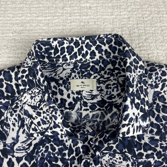 Etro Shirt Mens Blue Psychedelic Jaguar AOP button up Italy Made (Read) - Picture 6 of 16